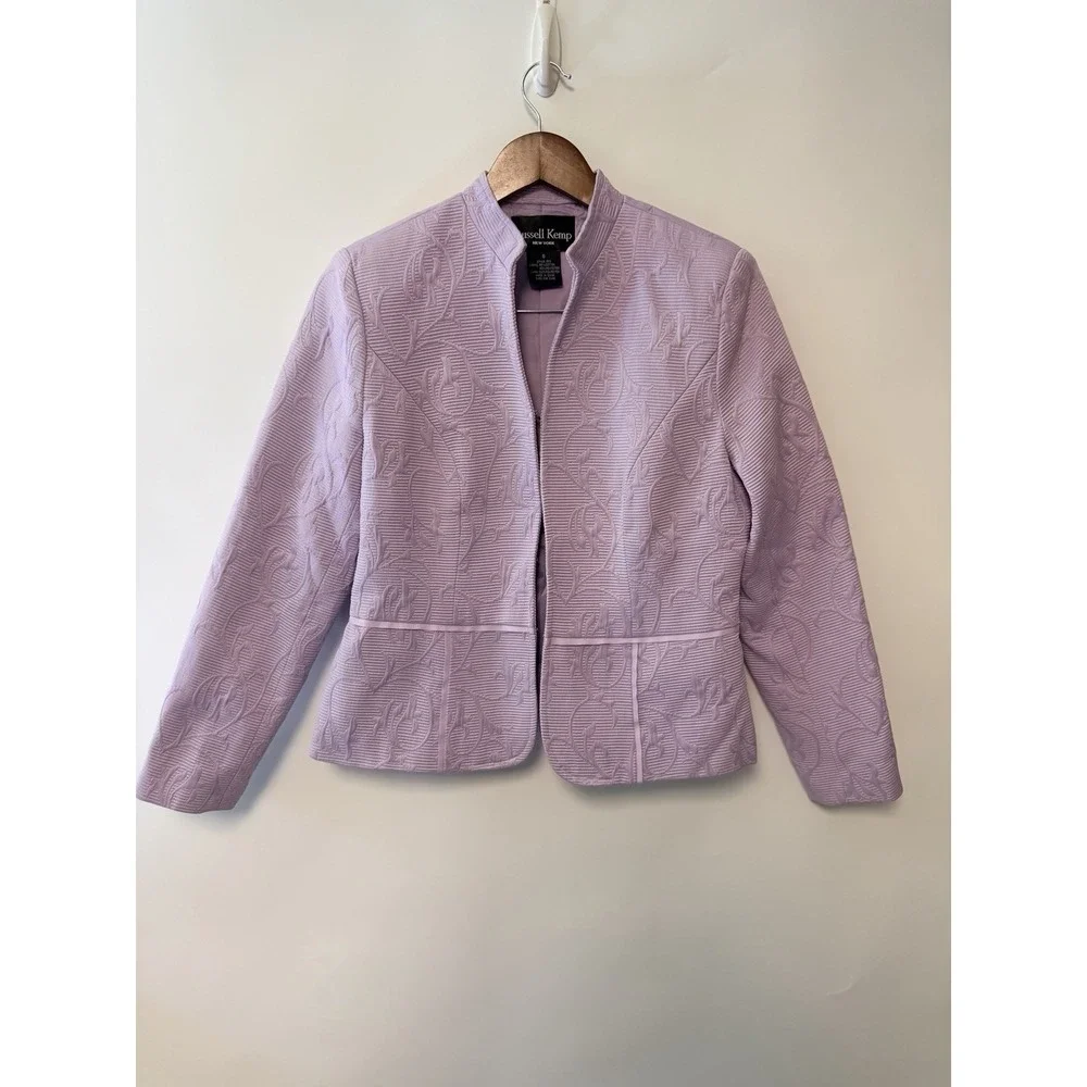 VTG Russell Kemp NY Floral Jacquard Jacket & Skirt Set Lilac Glam Office Sz 6